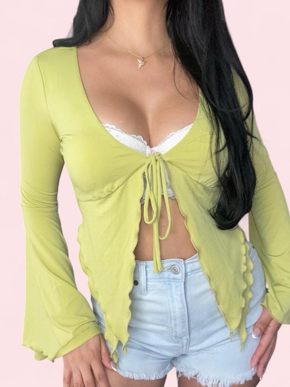 Forever 21 Tie-Front Cropped Long Sleeve fairy ruffle top